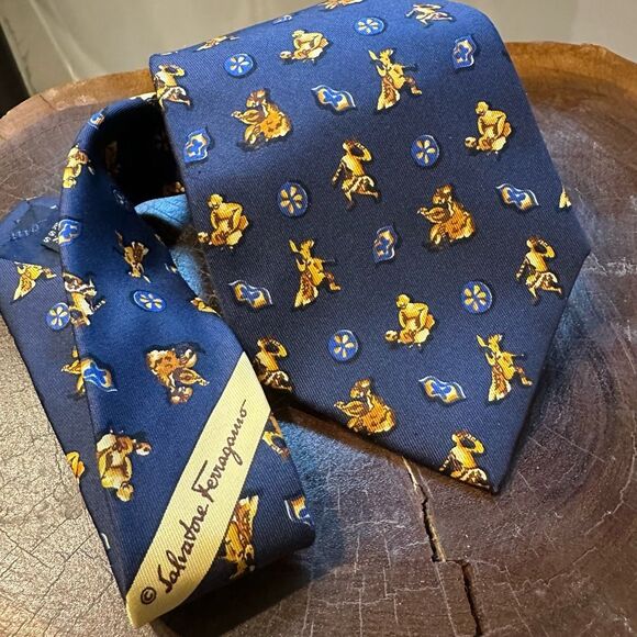 Salvatore Ferragamo Other - Ferragamo | navy and gold print neck tie silk necktie Greek gods